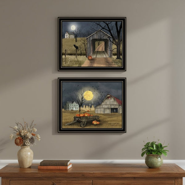 HomeRoots Set of Two Framed Halloween Wall Art Prints - Rustic Country Decor for Cozy Autumn Touches 571917