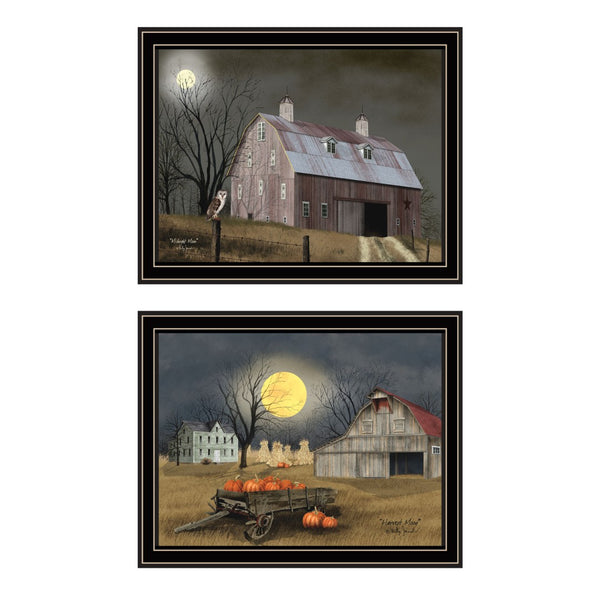 HomeRoots Set of Two Autumn Moonlit Nights Framed Wall Art - Elegant Landscape Decor for Chic Interiors 571919