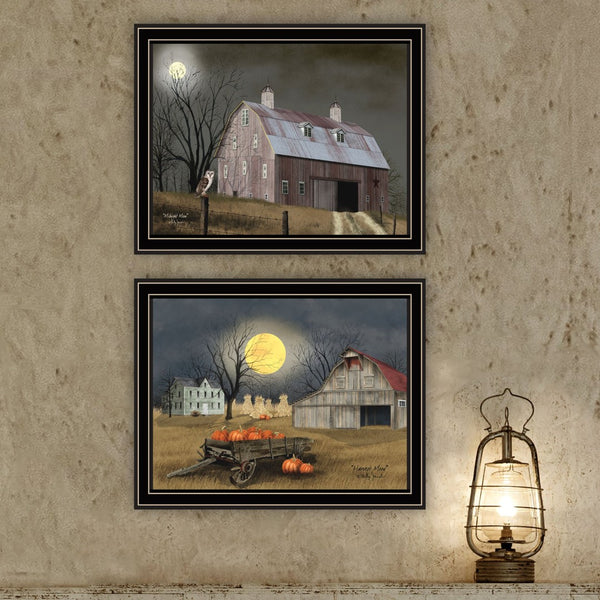 HomeRoots Set of Two Autumn Moonlit Nights Framed Wall Art - Elegant Landscape Decor for Chic Interiors 571919