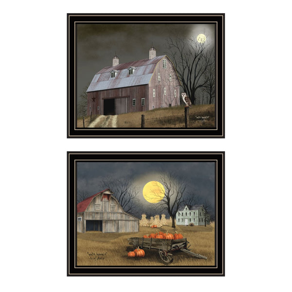 HomeRoots Set of Two Autumn Moonlit Nights Framed Wall Art - Elegant Landscape Decor for Chic Interiors 571919