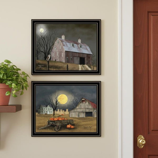 HomeRoots Set of Two Autumn Moonlit Nights Framed Wall Art - Elegant Landscape Decor for Chic Interiors 571919