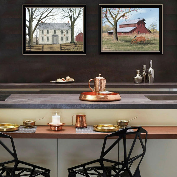 HomeRoots Set of Two Timeless Early American Homestead Black Framed Prints for Classic Home Décor Style 571921