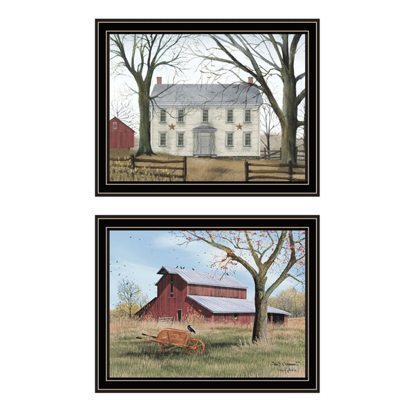 HomeRoots Set of Two Timeless Early American Homestead Black Framed Prints for Classic Home Décor Style 571921