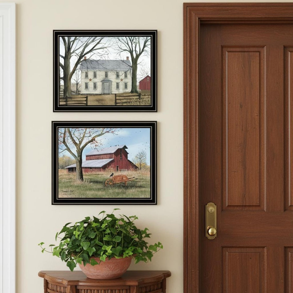 HomeRoots Set of Two Timeless Early American Homestead Black Framed Prints for Classic Home Décor Style 571921