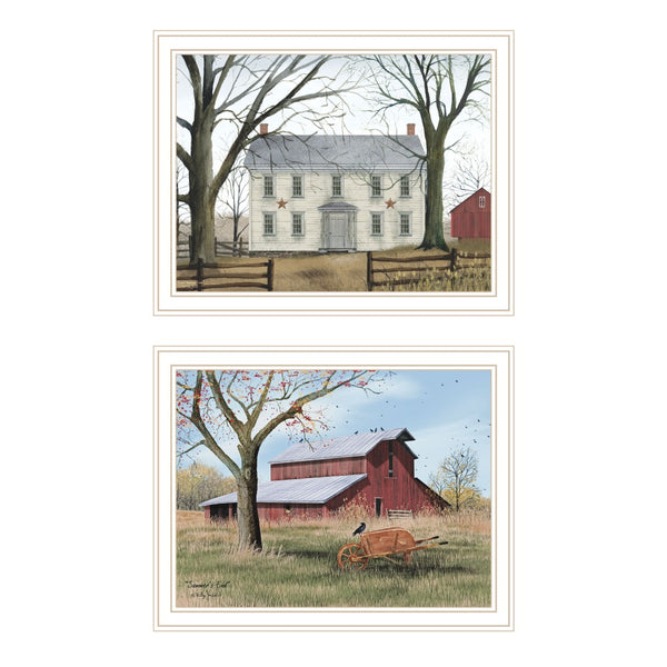 HomeRoots Set of Two Early American Homestead Prints in White Frames – Timeless Décor for Any Space! 571922