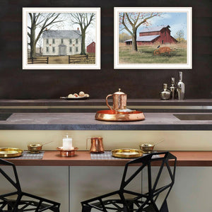 HomeRoots Set of Two Early American Homestead Prints in White Frames – Timeless Décor for Any Space! 571922