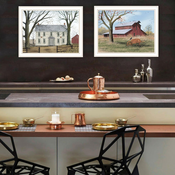 HomeRoots Set of Two Early American Homestead Prints in White Frames – Timeless Décor for Any Space! 571922