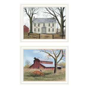 HomeRoots Set of Two Early American Homestead Prints in White Frames – Timeless Décor for Any Space! 571922
