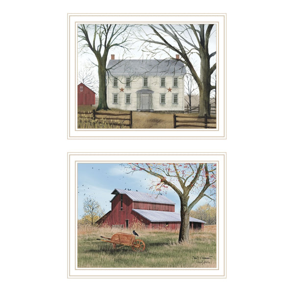 HomeRoots Set of Two Early American Homestead Prints in White Frames – Timeless Décor for Any Space! 571922