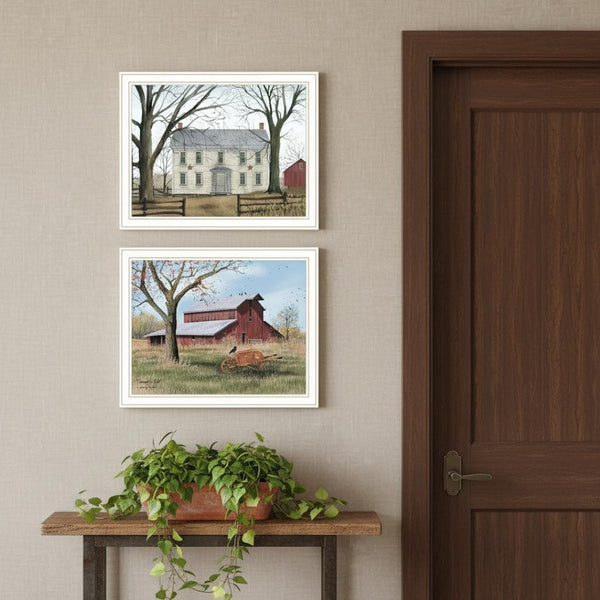HomeRoots Set of Two Early American Homestead Prints in White Frames – Timeless Décor for Any Space! 571922