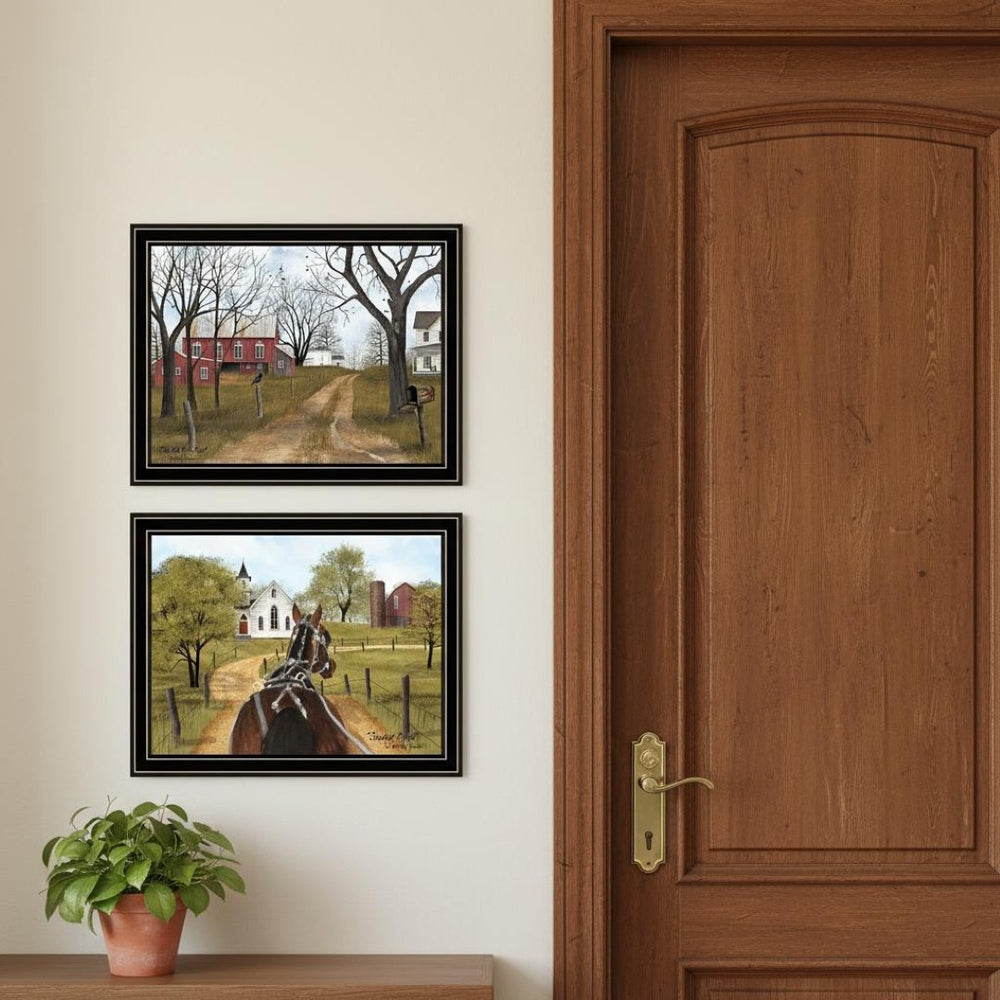 HomeRoots Set of Two Timeless Vintage Framed Wall Art Prints - Sunday Drive & The Old Dirt Road Decor 571923