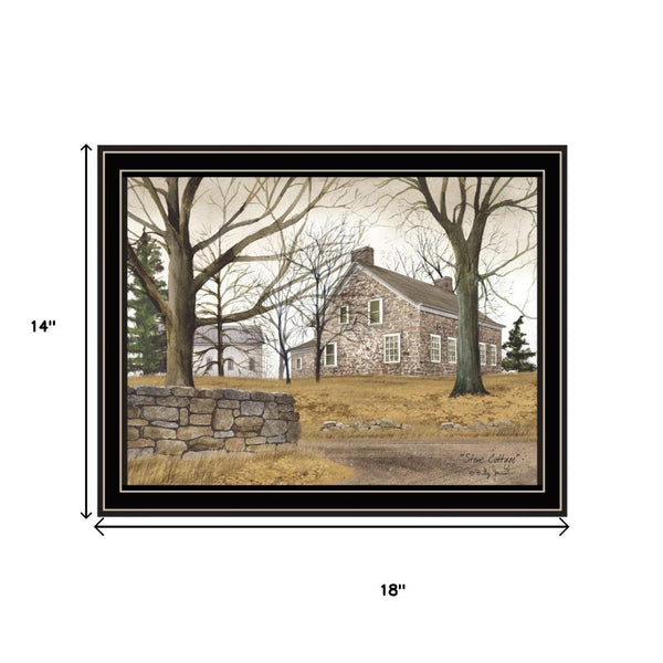 HomeRoots Set of Two Rustic Farmhouse Wall Art Prints - Stone Cottage & White Barn in Black Frames, 14x18" 571925