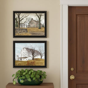 HomeRoots Set of Two Rustic Farmhouse Wall Art Prints - Stone Cottage & White Barn in Black Frames, 14x18" 571925