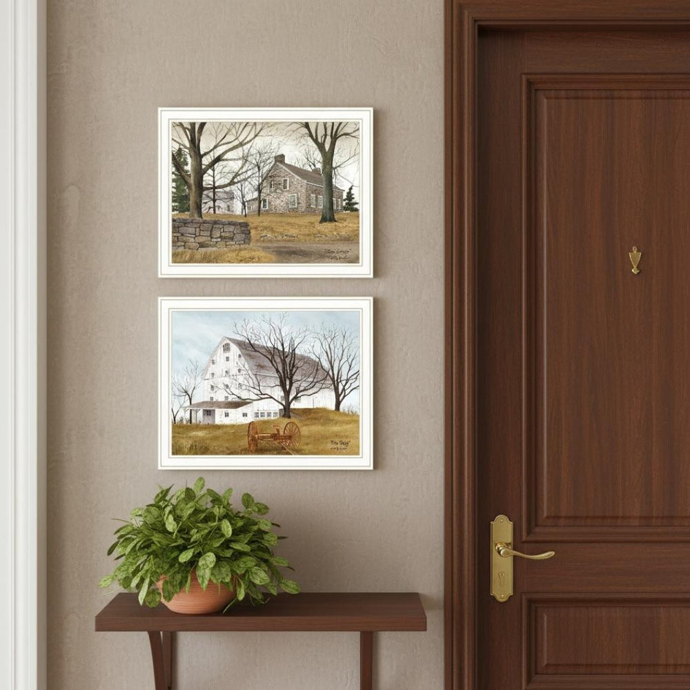 HomeRoots Set of Two Framed Stone Cottage and White Barn Wall Art – Perfect Farmhouse Décor for Your Home! 571926