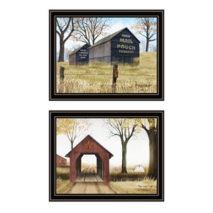HomeRoots Set of Two Rustic Americana Framed Wall Art Featuring Mail Pouch Barn & Buck County Bridge Designs 571927