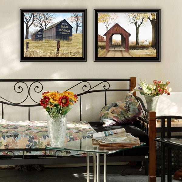 HomeRoots Set of Two Rustic Americana Framed Wall Art Featuring Mail Pouch Barn & Buck County Bridge Designs 571927