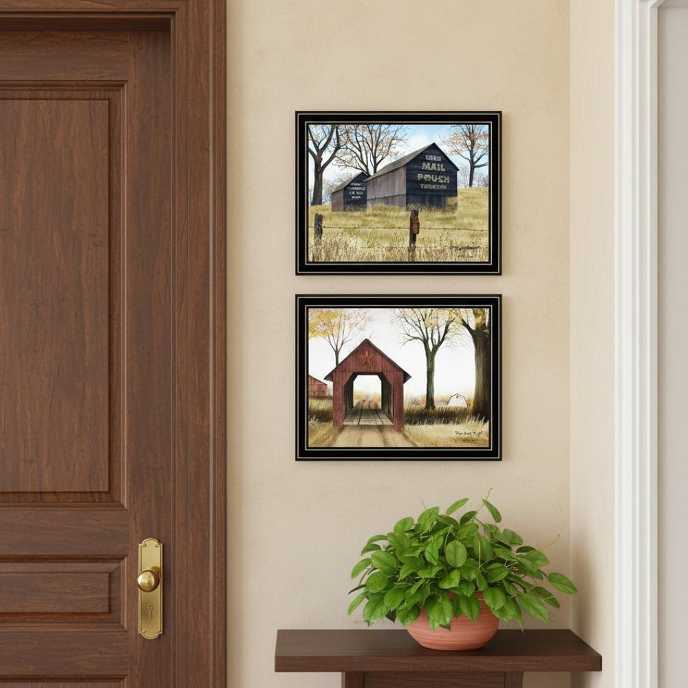 HomeRoots Set of Two Rustic Americana Framed Wall Art Featuring Mail Pouch Barn & Buck County Bridge Designs 571927