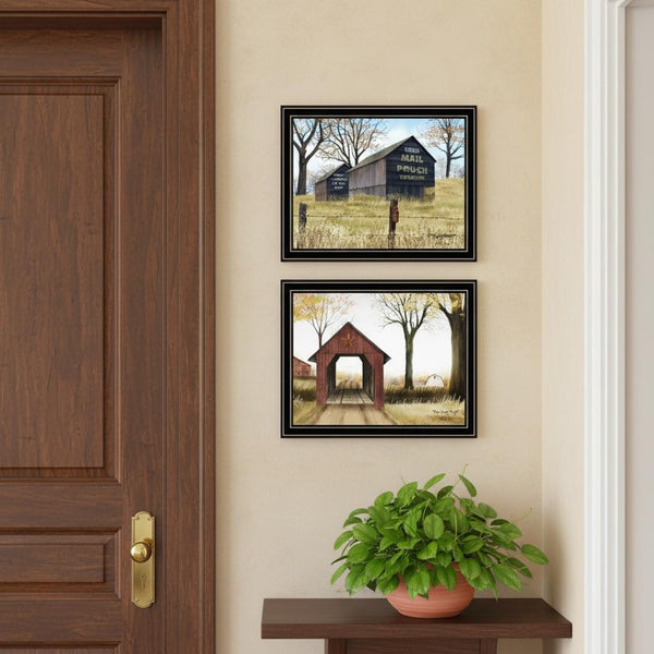 HomeRoots Set of Two Rustic Americana Framed Wall Art Featuring Mail Pouch Barn & Buck County Bridge Designs 571927
