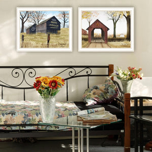 HomeRoots Set of Two Framed Mail Pouch Barn & Buck County Bridge Art for Timeless Americana Home Decor 571928