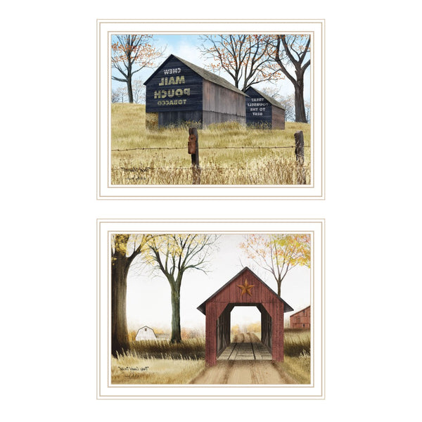HomeRoots Set of Two Framed Mail Pouch Barn & Buck County Bridge Art for Timeless Americana Home Decor 571928