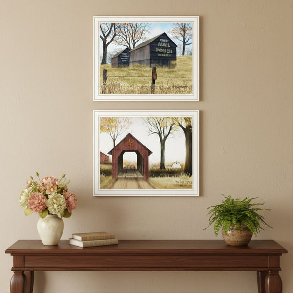 HomeRoots Set of Two Framed Mail Pouch Barn & Buck County Bridge Art for Timeless Americana Home Decor 571928