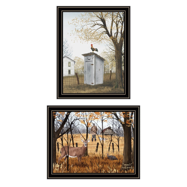 HomeRoots Set of Two Country Living Black Framed Wall Art Prints - Rustic Charm with Modern Elegance 571929