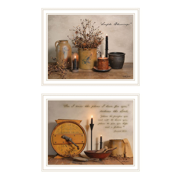 HomeRoots Set of Two Minimalist Blessings Framed Wall Art - Elegant White Frames for Modern Home Décor 571934