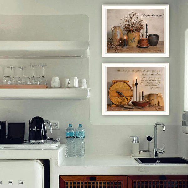 HomeRoots Set of Two Minimalist Blessings Framed Wall Art - Elegant White Frames for Modern Home Décor 571934