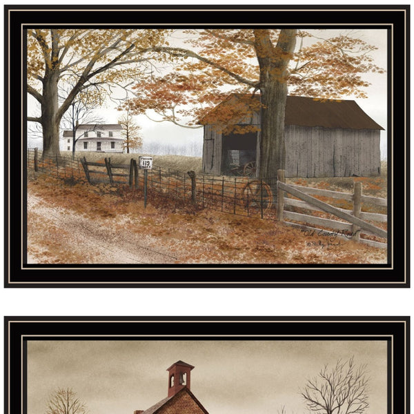 HomeRoots Set of Two Framed Country Road Wall Art Prints - Timeless Charm for Home Décor & Easy Hanging 571938