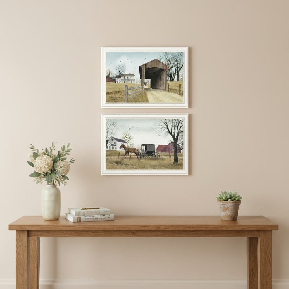 HomeRoots Set of Two Framed Wall Art - Stylish Acrylic Prints in White Frames for Modern Home Decor Elegance 571940