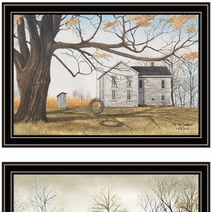 HomeRoots Set of Two Rustic Farmhouse Framed Wall Art Prints – Barn & Pumpkin Wagon Decor for Your Home 571943