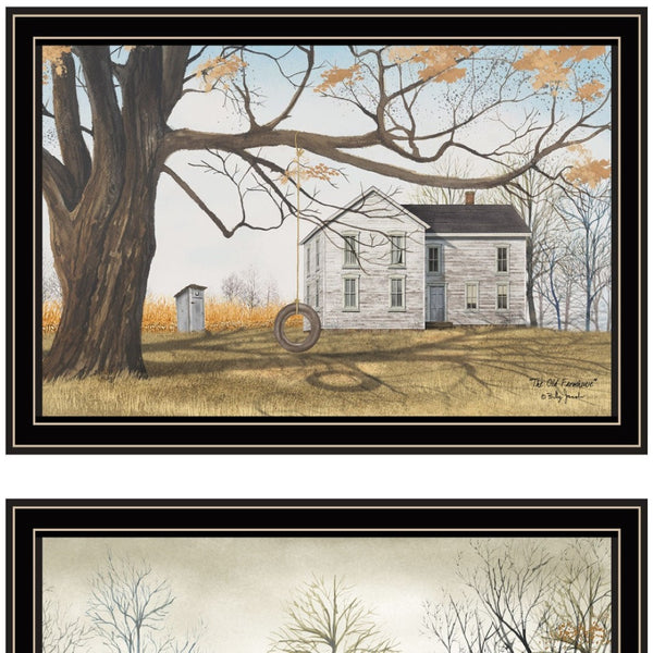 HomeRoots Set of Two Rustic Farmhouse Framed Wall Art Prints – Barn & Pumpkin Wagon Decor for Your Home 571943