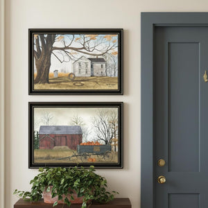 HomeRoots Set of Two Rustic Farmhouse Framed Wall Art Prints – Barn & Pumpkin Wagon Decor for Your Home 571943