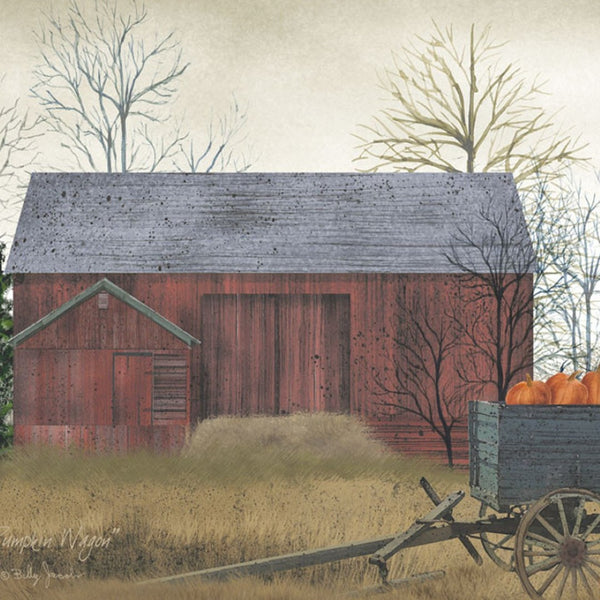 HomeRoots Set of Two Framed Farmhouse Barn and Pumpkin Wagon Wall Art – Rustic Decor for Any Space 571944