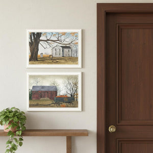 HomeRoots Set of Two Framed Farmhouse Barn and Pumpkin Wagon Wall Art – Rustic Decor for Any Space 571944