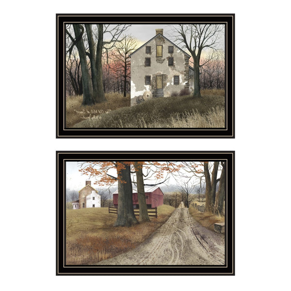 HomeRoots Set of Two Framed Wall Art – Classic Old Mill & Country Road Home - Timeless Décor for Any Space 571945