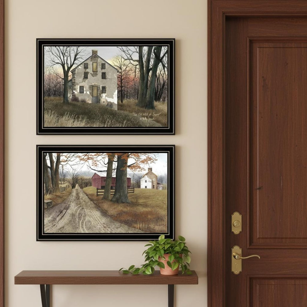 HomeRoots Set of Two Framed Wall Art – Classic Old Mill & Country Road Home - Timeless Décor for Any Space 571945