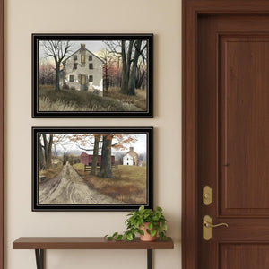 HomeRoots Set of Two Framed Wall Art – Classic Old Mill & Country Road Home - Timeless Décor for Any Space 571945