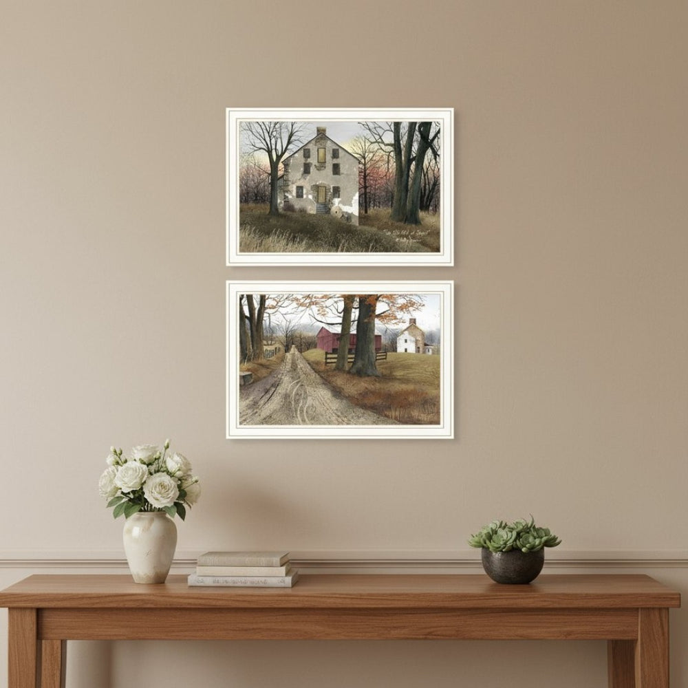 HomeRoots Set of Two Framed Wall Art - Timeless Old Mill and Countryside Road for Charming Home Decor 571946