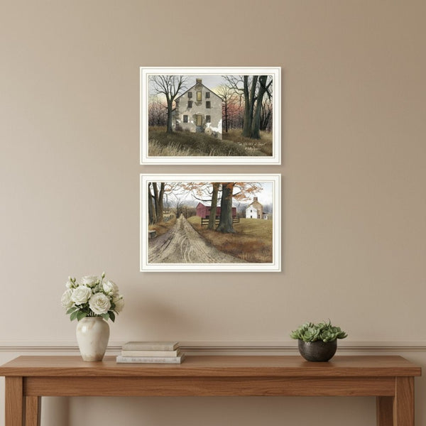 HomeRoots Set of Two Framed Wall Art - Timeless Old Mill and Countryside Road for Charming Home Decor 571946