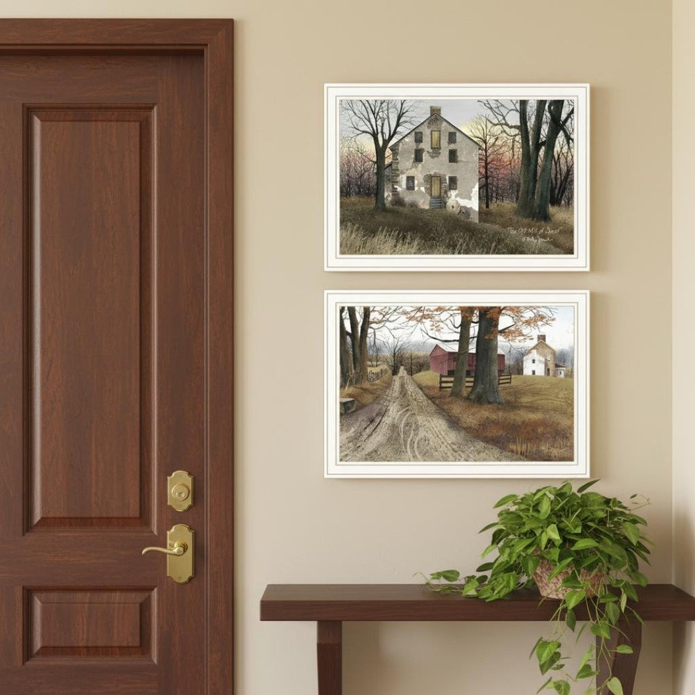 HomeRoots Set of Two Framed Wall Art - Timeless Old Mill and Countryside Road for Charming Home Decor 571946