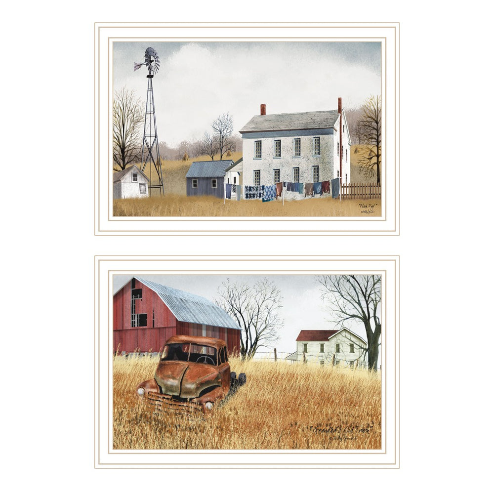 HomeRoots Set of Two Vintage-Inspired Framed Wall Art - "Washday" & "Granddad's Old Truck" Decor 571948