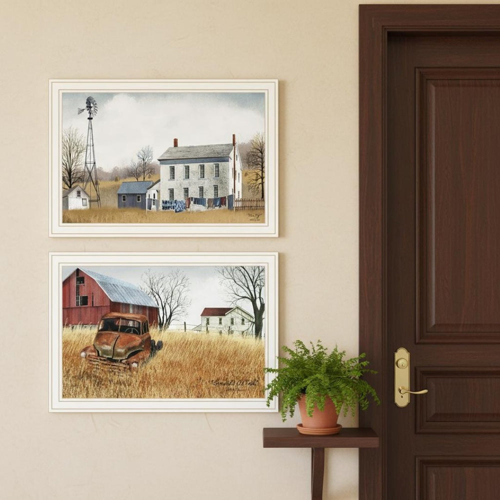 HomeRoots Set of Two Vintage-Inspired Framed Wall Art - "Washday" & "Granddad's Old Truck" Decor 571948
