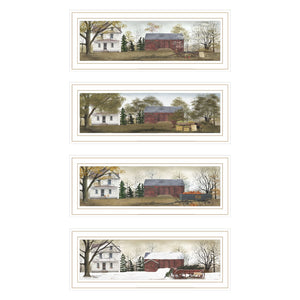 HomeRoots Set of Four Billy Jacob's Seasonal Homestead Prints in White Frames - Elegant Wall Art Décor 571950