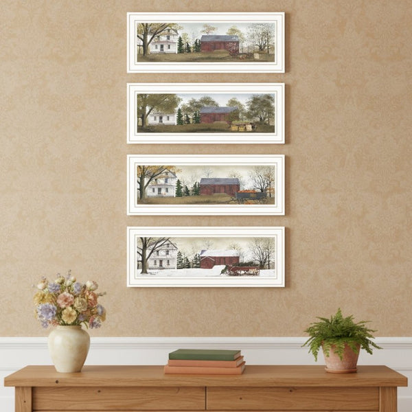 HomeRoots Set of Four Billy Jacob's Seasonal Homestead Prints in White Frames - Elegant Wall Art Décor 571950