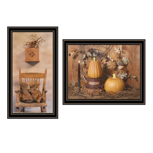 HomeRoots Set of Two Friends and Pumpkins Framed Wall Art - Modern Seasonal Decor for Home Charm 571951
