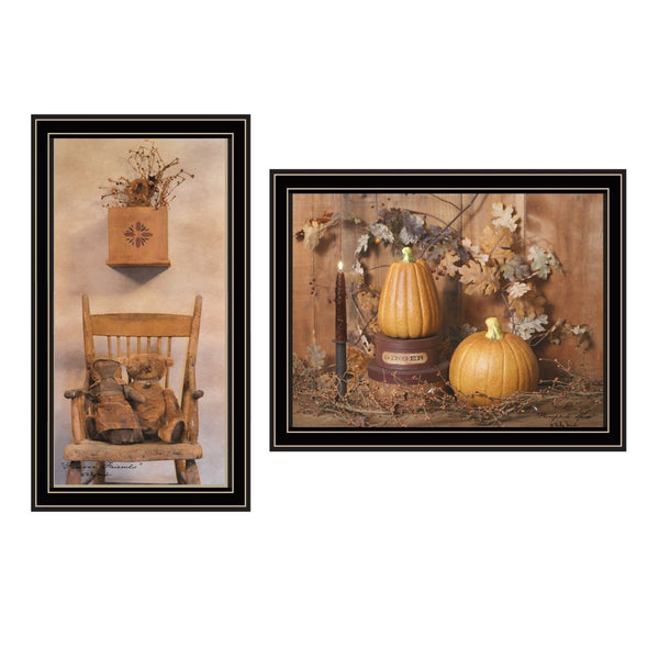 HomeRoots Set of Two Friends and Pumpkins Framed Wall Art - Modern Seasonal Decor for Home Charm 571951