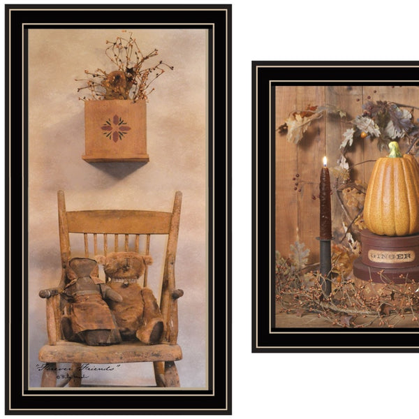 HomeRoots Set of Two Friends and Pumpkins Framed Wall Art - Modern Seasonal Decor for Home Charm 571951