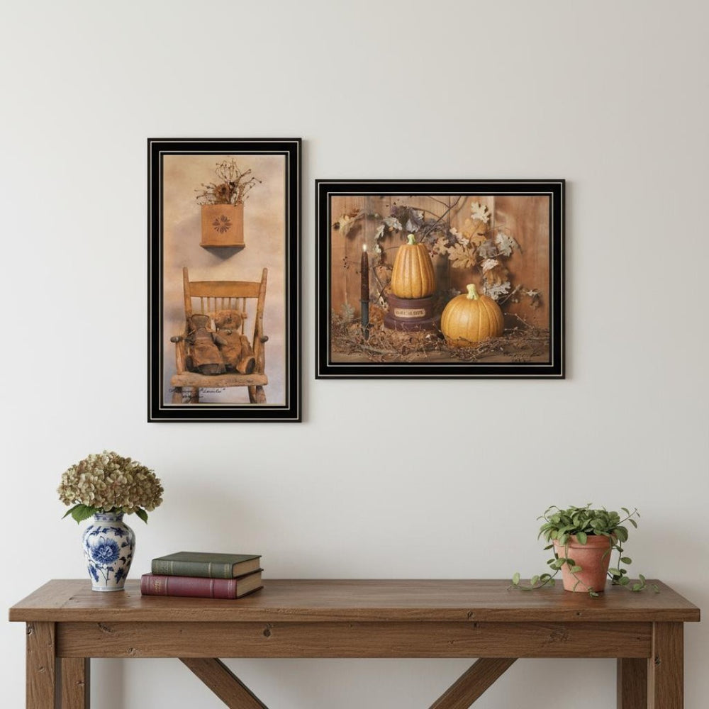 HomeRoots Set of Two Friends and Pumpkins Framed Wall Art - Modern Seasonal Decor for Home Charm 571951