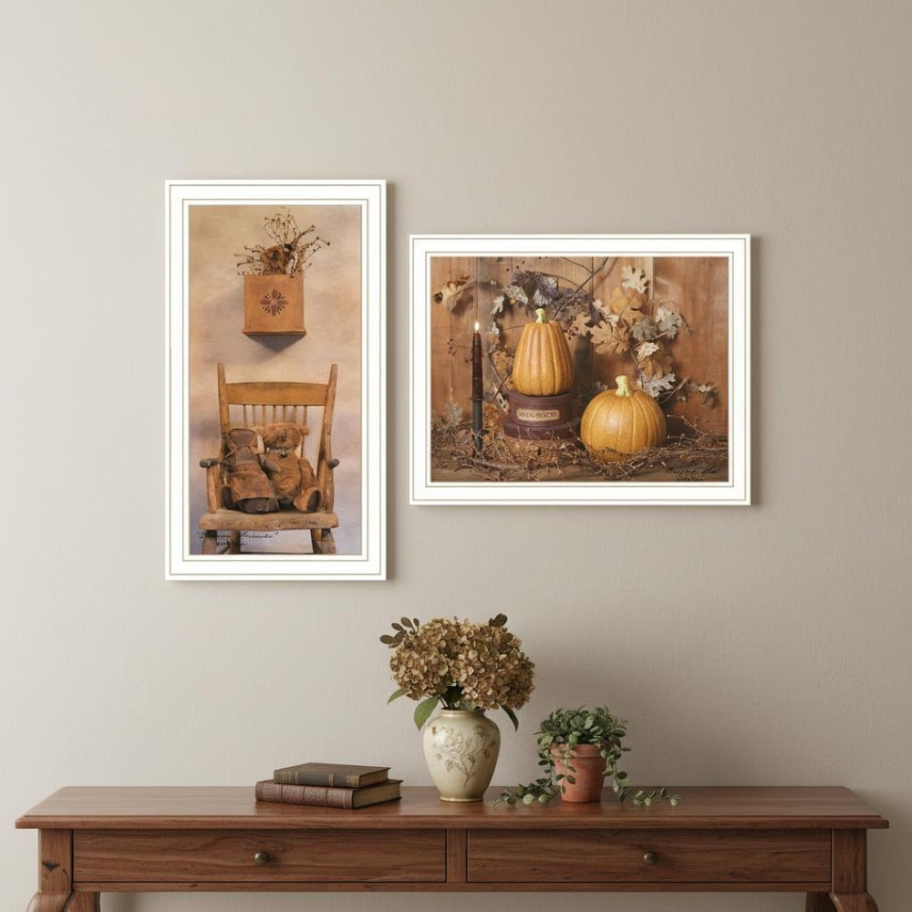 HomeRoots Set of Two Friends and Pumpkins Framed Wall Art - Vibrant Décor for Home, Living Room & Seasonal Display 571952